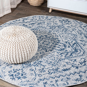 Estrella Bohemian Medallion Textured Weave Indoor/outdoor Round Rug